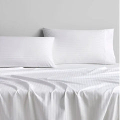 THS Eternal Stripes Double Cotton Flat Bed Sheet White