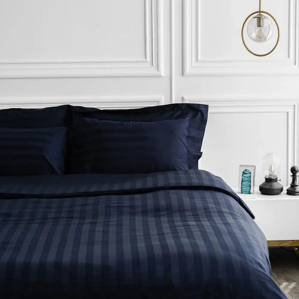 ths eternal stripes super king cotton flat bed sheet navy blue