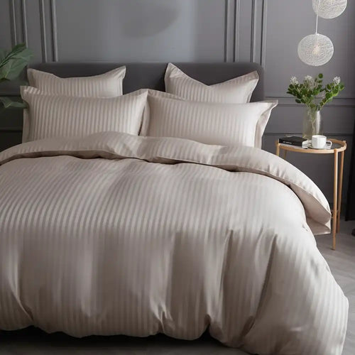 THS Zen Stripes Super King Cotton Flat Bed Sheet Pearl