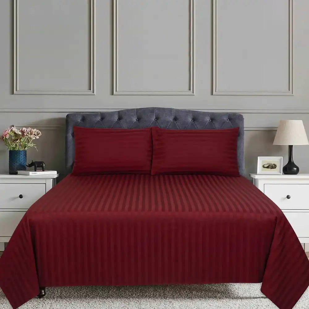 ths zen stripes king cotton flat bed sheet burgundy