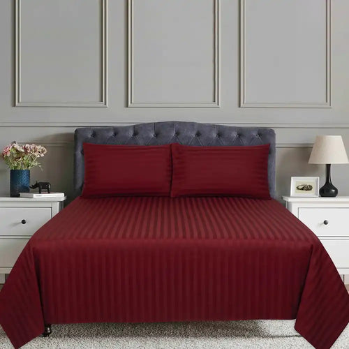 THS Zen Stripes Double Cotton Flat Bed Sheet Burgundy