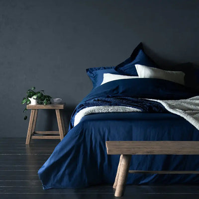 ths giza cotton queen flat bed sheet indigo blue