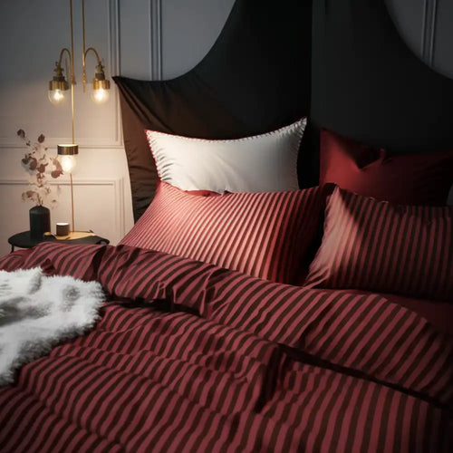 THS Zen Stripes Double/ Full Duvet Cover Burgundy