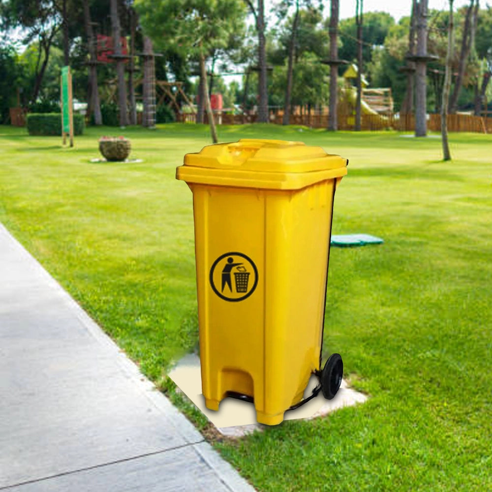 THS CNC240 Yellow Plastic Garbage Bin With Wheel And Centre Pedal 240 L