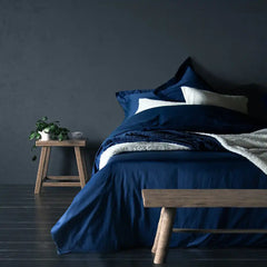 THS Giza Cotton Super King Flat Bed Sheet Indigo Blue