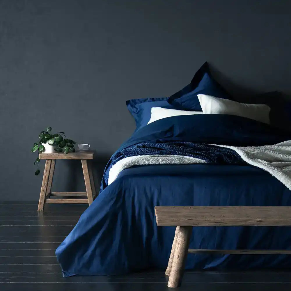 ths giza cotton extra super king fitted bed sheet indigo blue