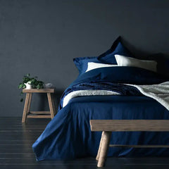 THS Giza Cotton Double Fitted Bed Sheet Indigo Blue