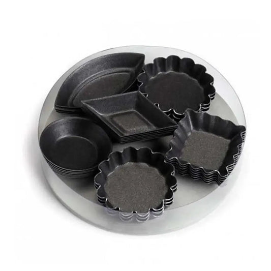 Louis Tellier Non-Stick Petits Moulds Fluted, Round, Square, Diamond, Boat and plane, L 3-5 CM, H 0.8CM Assorted Sizes