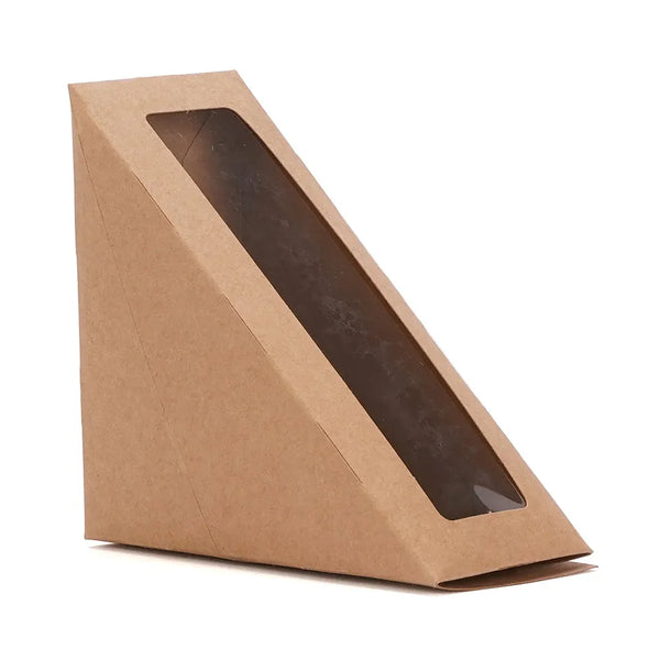 hotpack kraft sandwich wedge box with window large 13 x 7 x 12 cm 500 pcs