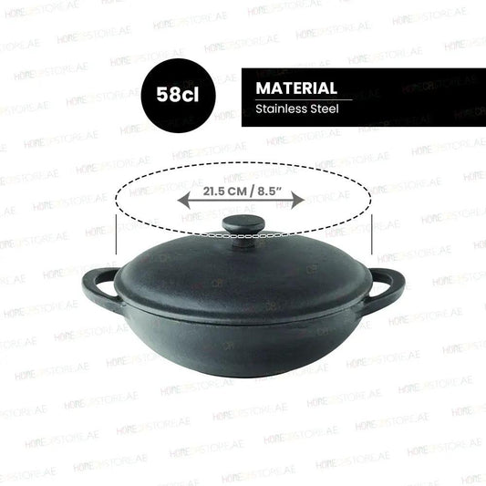 Mini Wok With Lid, Cast Iron, Serve Small Appetizers, Side Dishes, Desserts, Ø 21.5cm, 58cl