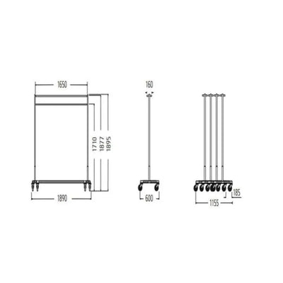 Mobile Wardrobe U Shape Chrome L 190 x W 60 x H 105 cm, 4 Swivel Castors