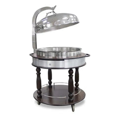 Ozti Stainless Steel Chafing Dish with Wooden Trolley Round Brown, 80 cm