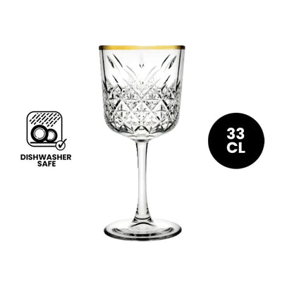 Pasabahce Timeless 440276 Gold Rim Red Wine Stemware Glass 33cl - 4/Case - HorecaStore