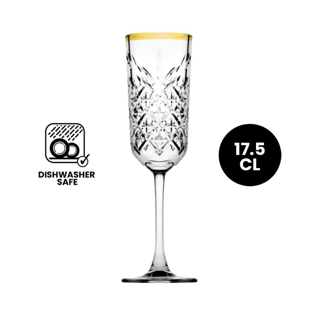 Pasabahce Timeless 440356 Gold Rim Champagne Flute 17.5cl - 4/Case