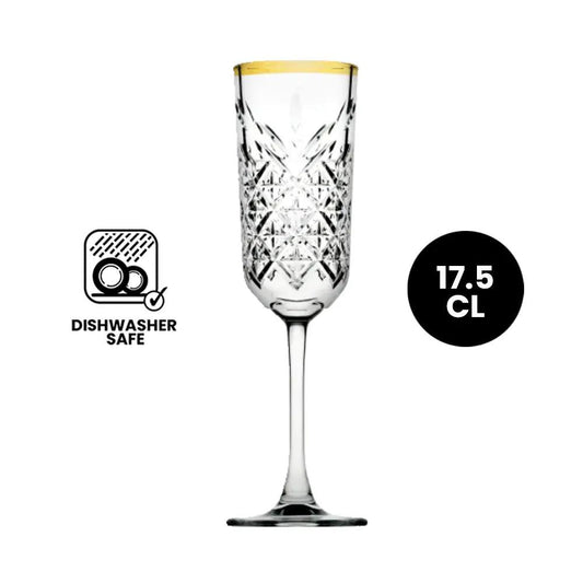 Pasabahce Timeless 440356 Gold Rim Champagne Flute 17.5cl - 4/Case - HorecaStore