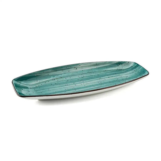 Porceletta Porcelain Boat Plate Green Color Glazed, 36 cm