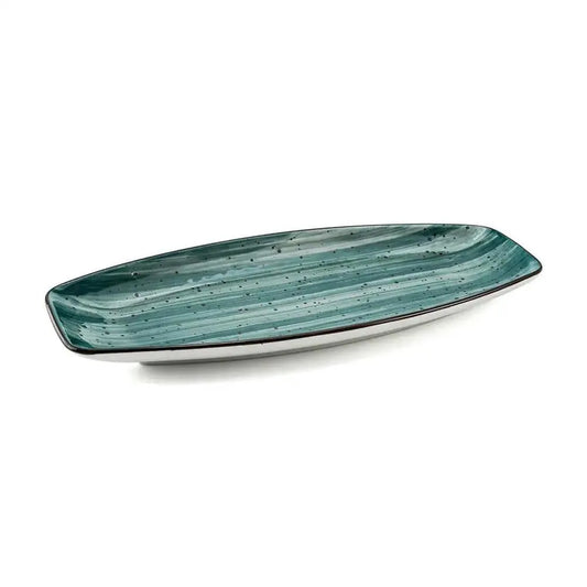 Porceletta Porcelain Boat Shape Plate Green Color Glazed, 30 cm