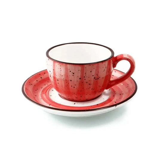 Porceletta Porcelain Coffee Cup & Saucer Red Color Glazed, 200 ml