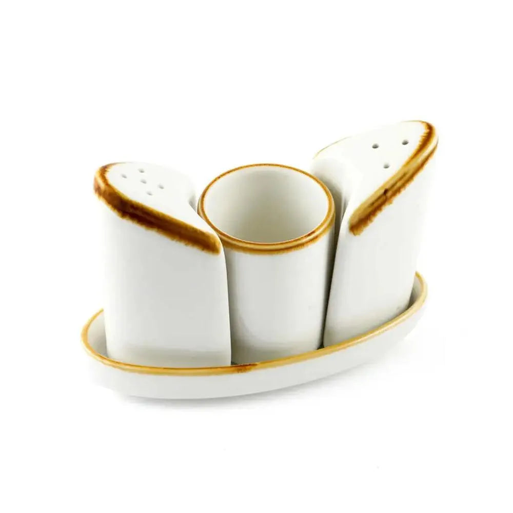 Porceletta Porcelain Condiment Set Ivory Mocha 4 Pieces