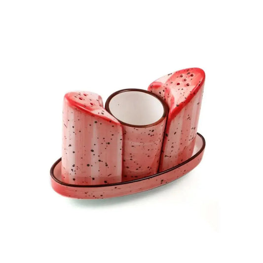 Porceletta Porcelain Condiment Set Red Color Glazed 4 Pieces