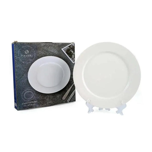 Porceletta Porcelain Flat Plates Set Ivory, 3 Piece, 27.5 cm