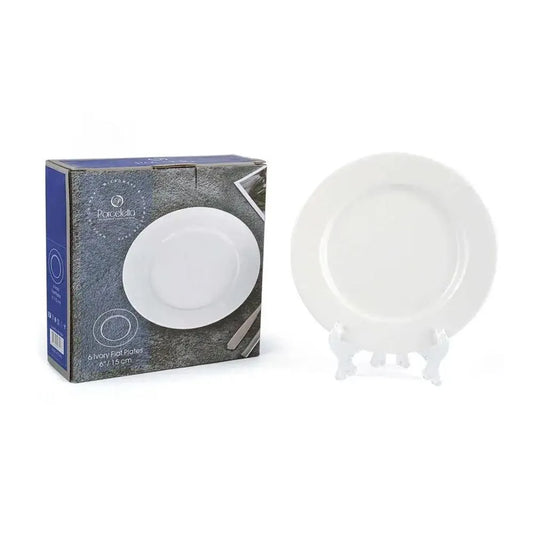 Porceletta Porcelain Flat Plates Set Ivory, 6 Piece, 15 cm