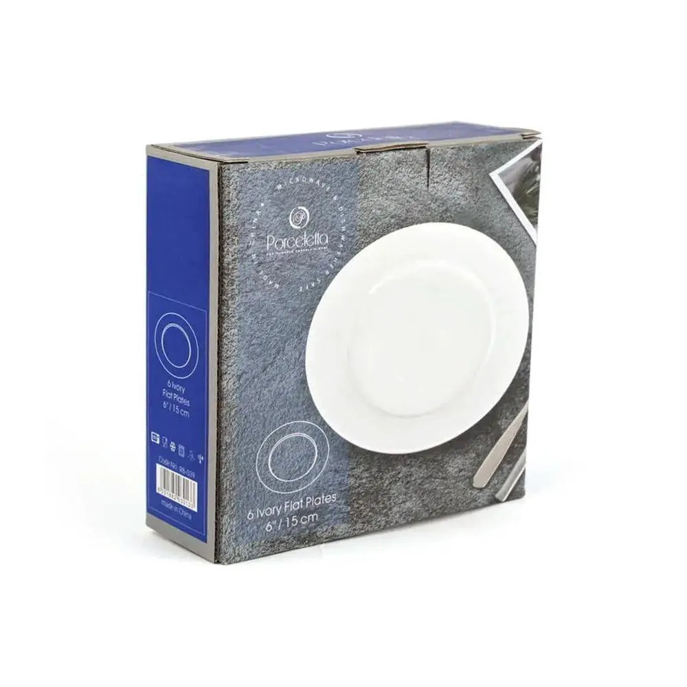 Porceletta Porcelain Flat Plates Set Ivory, 6 Piece, 15 cm