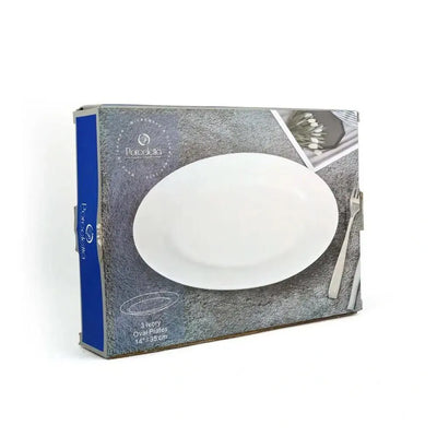 Porceletta Porcelain Oval Plates Set Ivory, 3 Piece, 35 cm