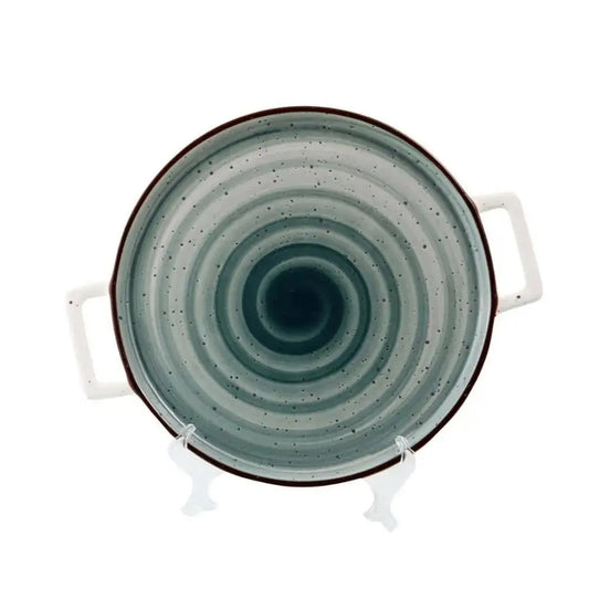 Porceletta Porcelain Pizza Plate with Handle Green Color Glazed, 26 cm