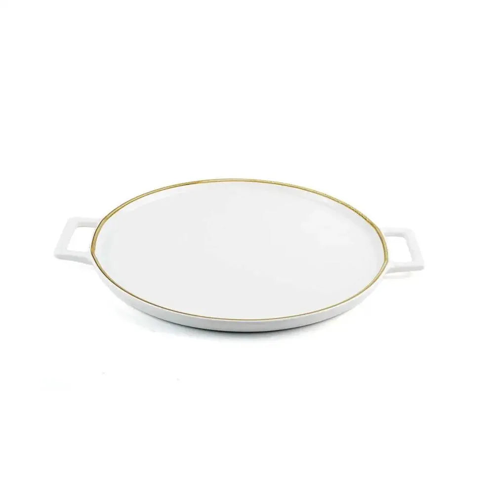 Porceletta Porcelain Pizza Plate with Handle Ivory Mocha, 26 cm