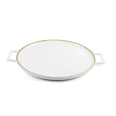 Porceletta Porcelain Pizza Plate with Handle Ivory Mocha, 32 cm