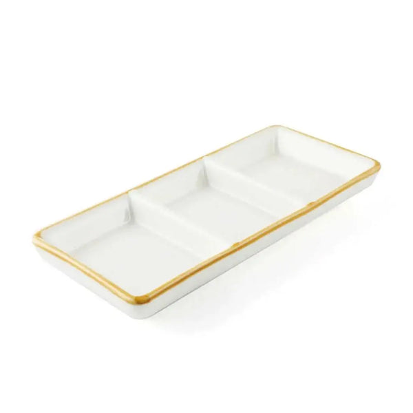 Porceletta Porcelain Rectangular Compartment Dish Ivory Mocha, 17.5 cm