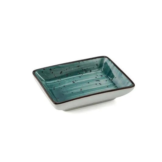 Porceletta Porcelain Rectangular Dish Green Color Glazed, 9 cm