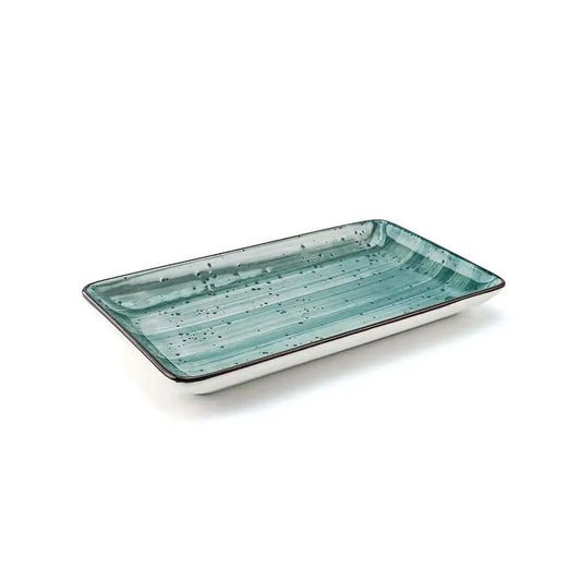 Porceletta Porcelain Rectangular Plate Green Color Glazed, 22.8