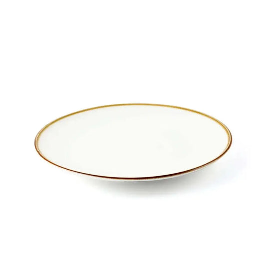 Porceletta Porcelain Rimmed Thin Flat Plate Ivory Mocha, 17 cm