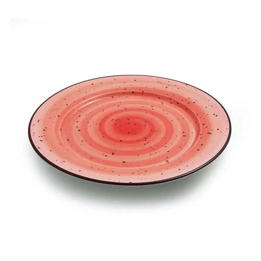 Porceletta Porcelain Rimmed Thin Flat Plate Red Color Glazed, 17.3 cm