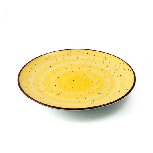 Porceletta Porcelain Rimmed Thin Flat Plate Yellow Color Glazed, 17.3 cm