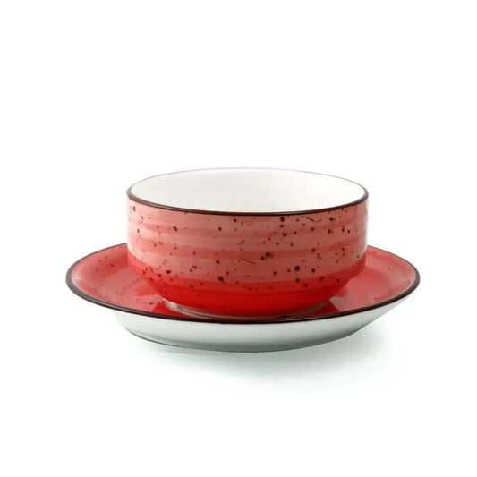 Porceletta Porcelain Soup Cup & Saucer Red Color Glazed, 220 ml