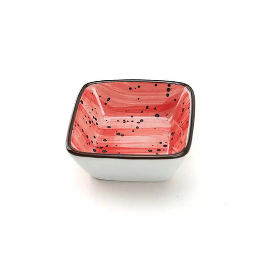 Porceletta Porcelain Square Dish Red Color Glazed, 7 cm