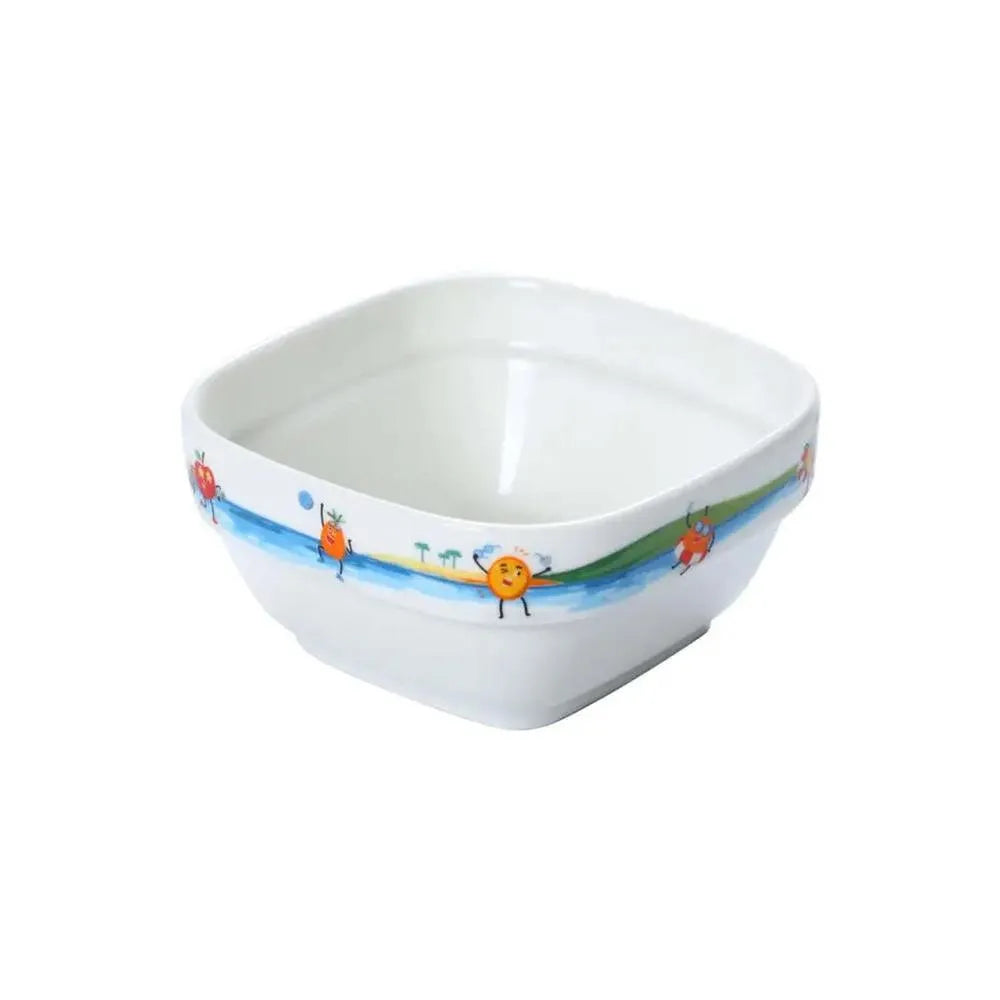 Porceletta Porcelain Stackable Kids Square Bowl Tropical Design Ivory, 10 cm