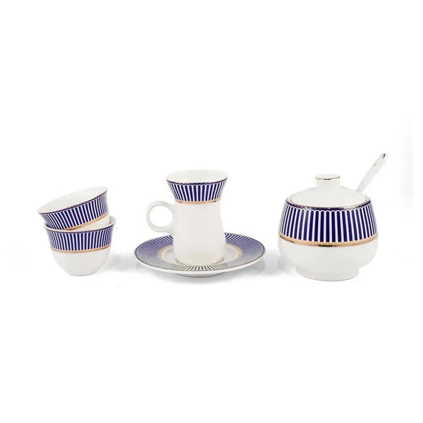 Porceletta Porcelain Tea & Coffee Serving Set Blue Stripes Design Ivory, 51 Pieces