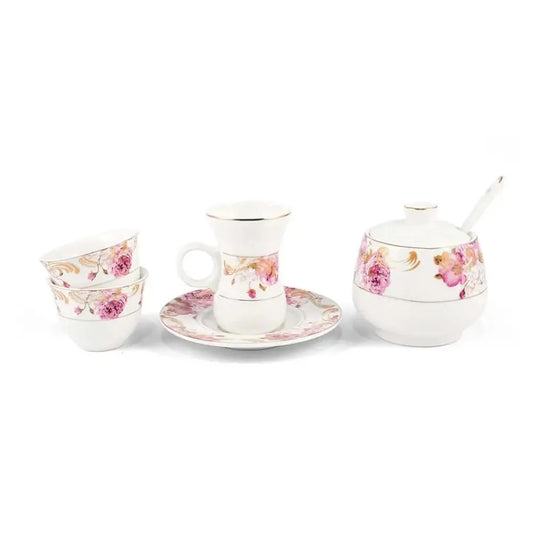 Porceletta Porcelain Tea & Coffee Serving Set Floral Design Ivory, 51 Pieces