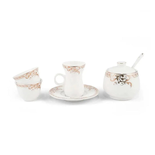 Porceletta Porcelain Tea & Coffee Serving Set Golden Leaves Design Ivory, 51 Pieces