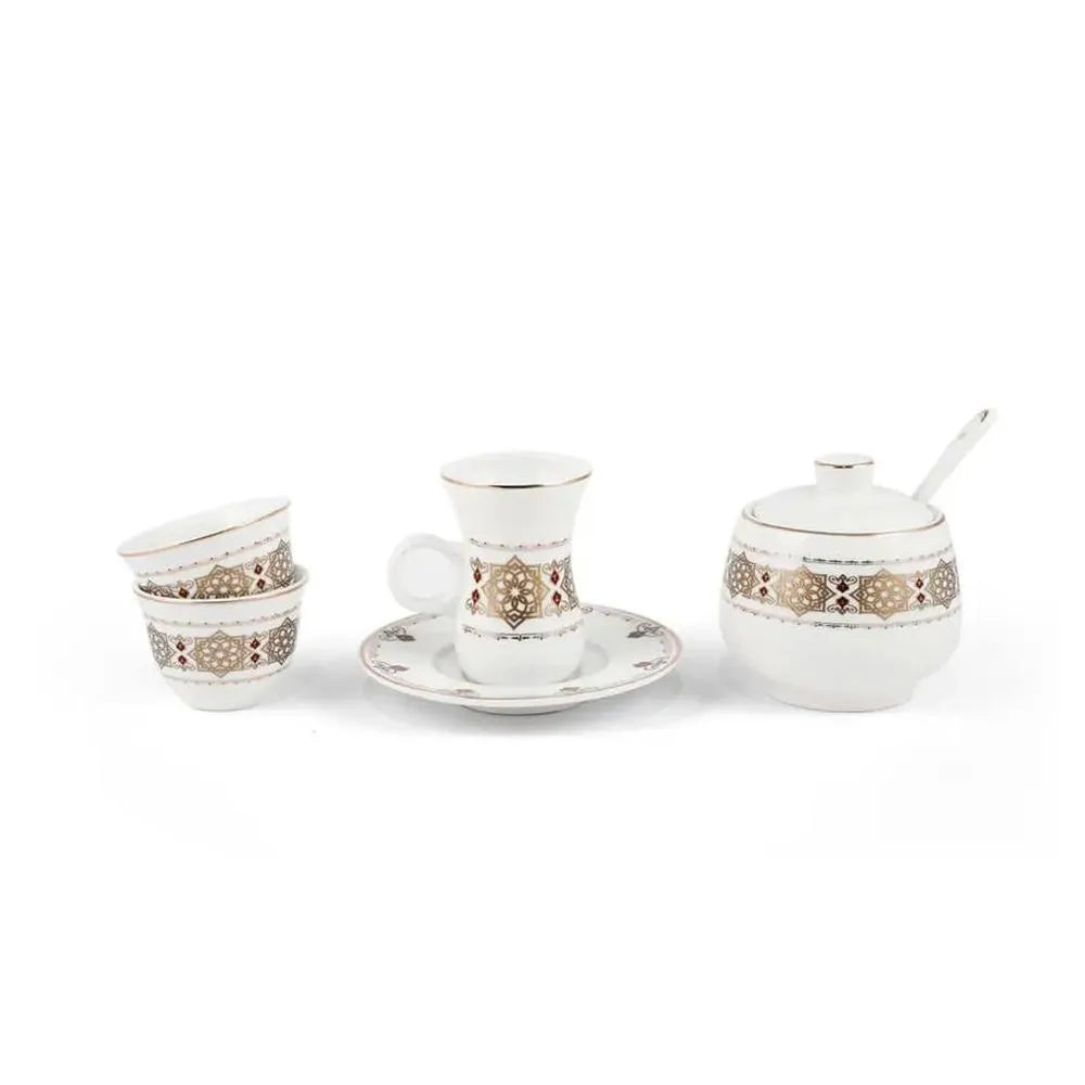 Porceletta Porcelain Tea & Coffee Serving Set Golden Pattern Ivory, 27 Pieces