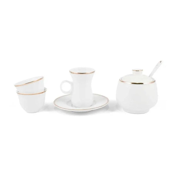 Porceletta Porcelain Tea & Coffee Serving Set Golden Rim Ivory, 51 Pieces