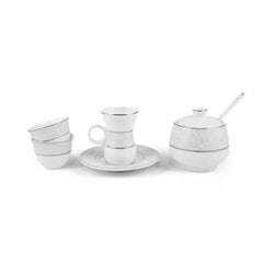 Porceletta Porcelain Tea & Coffee Serving Set Silver Pattern Ivory, 27 Pieces