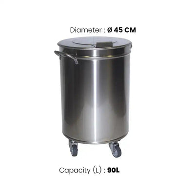 Inox Piave IP0003 Waste Bin With Manual Opening Lid, Capacity 90 L, 68.5 x 45 cm - HorecaStore