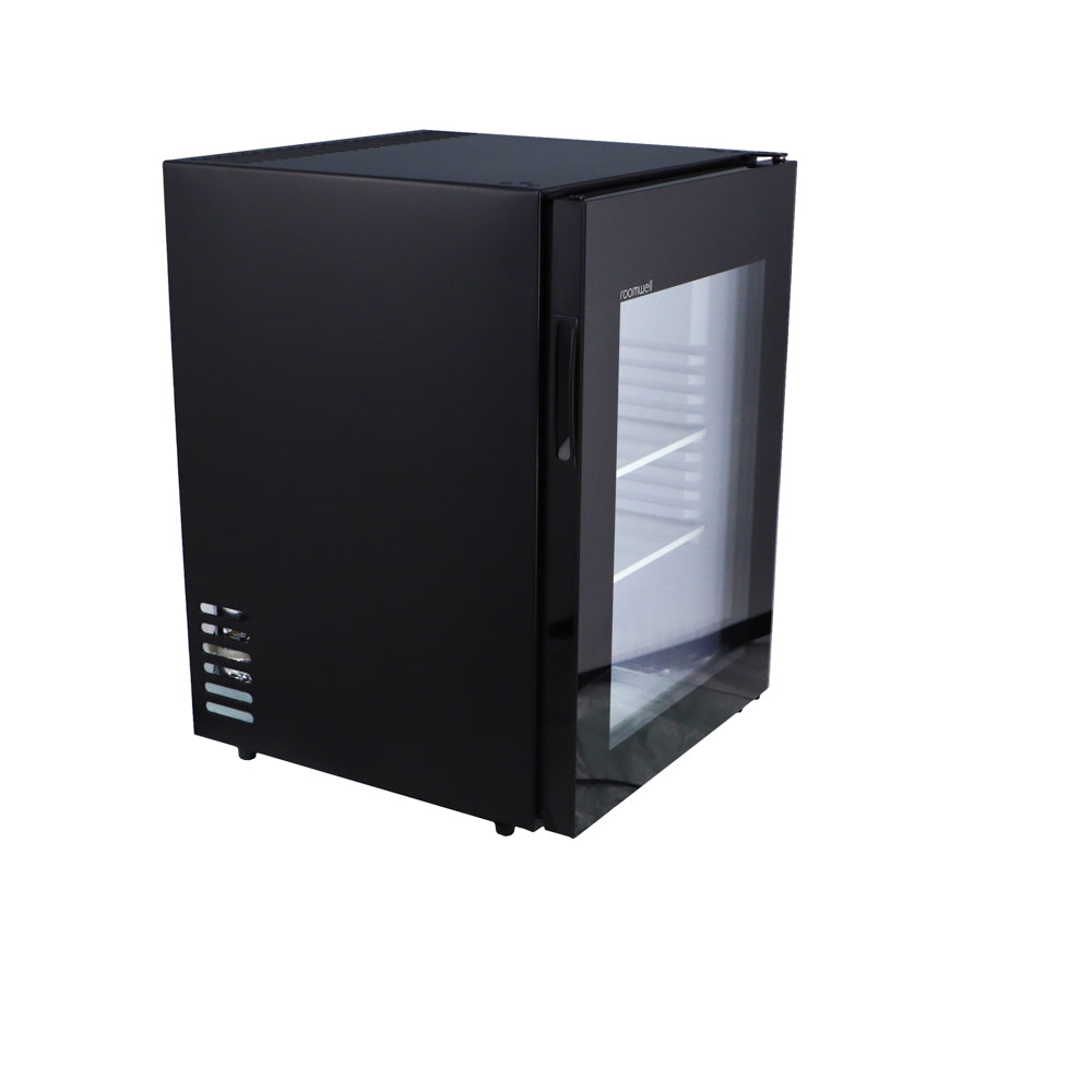 Roomwell UK High Cool Absorption Minibar, Glass Door 40 Liters, H 55.8 x W 40 x D 42.5 cm, 100% Silent, Ultra-Cooling, CFC/HCFC Free, Color Black