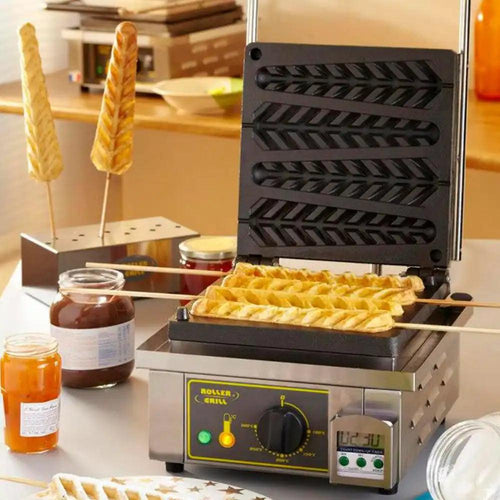 Roller Grill Stainless Steel Body Electric 1600W Professional Waffles iron, Cast Iron Plates 4 Slots, 31 X 44 X 23 cm