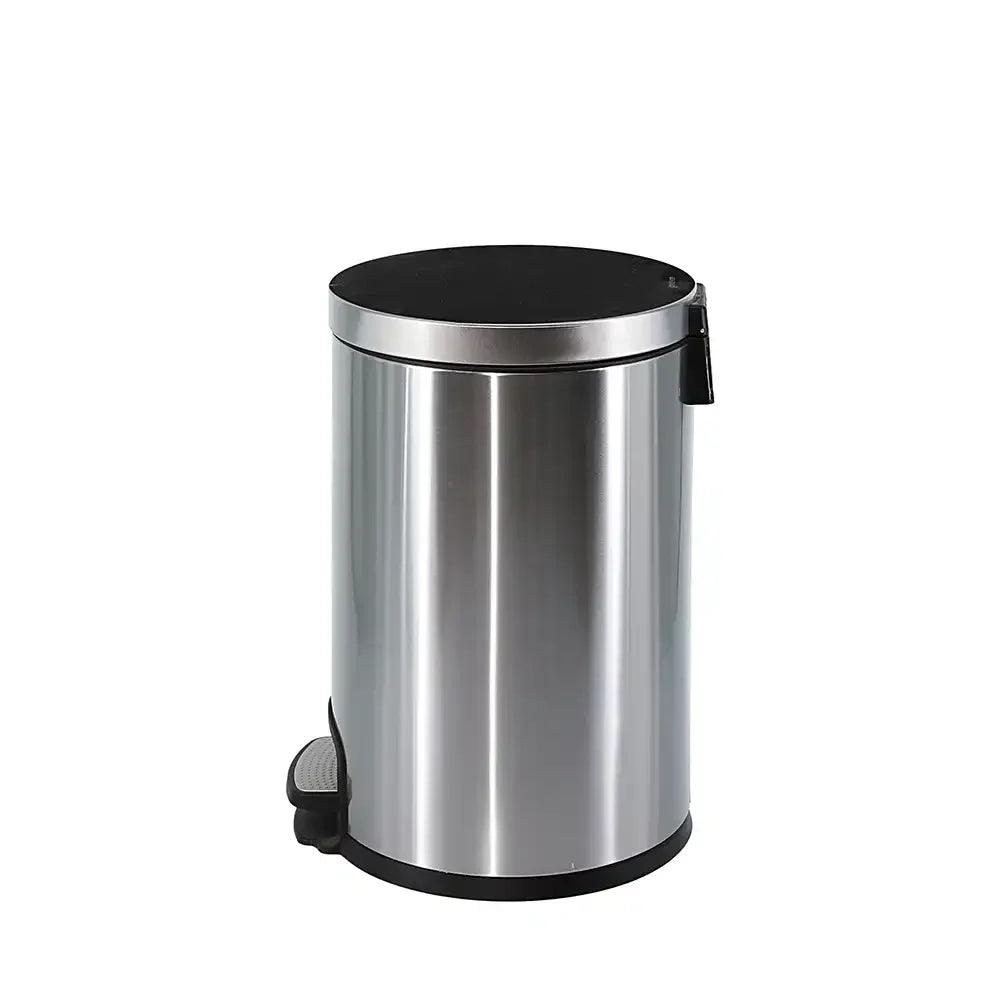 Roomwell Action Round Stainless Steel 12 L Pedal Bin with Soft Close Lid Silver - HorecaStore